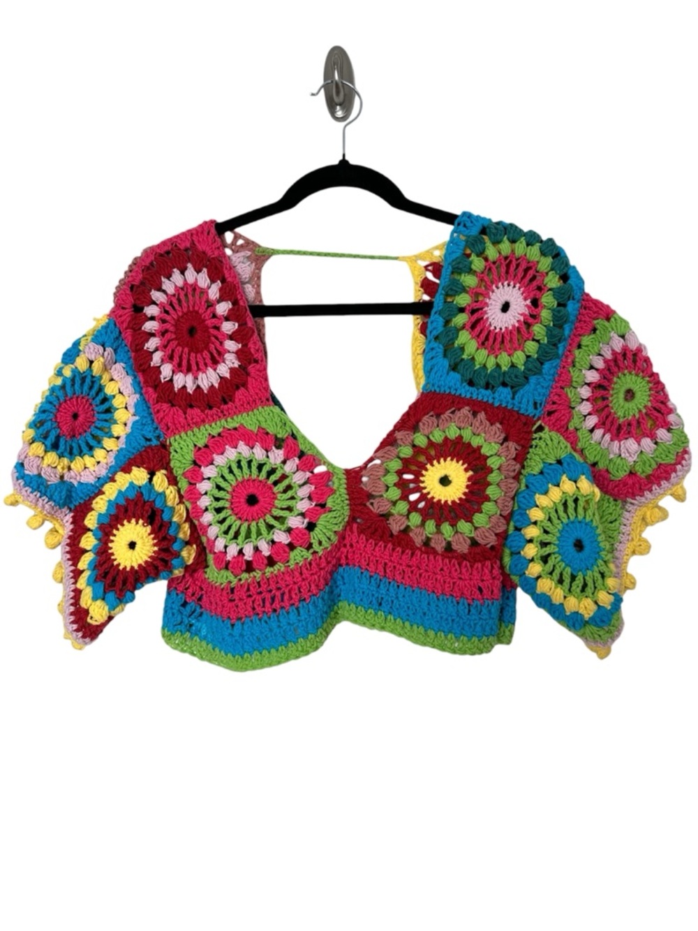 Boho Crochet Granny Square Crop Top Dopamine Dressing Rainbow Festival Fairycore